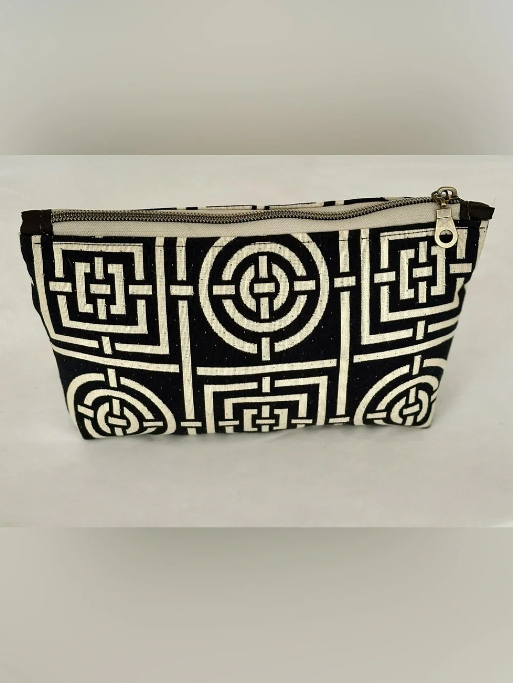 Handmade Designer fabric geometric black and white zipper Make up bag